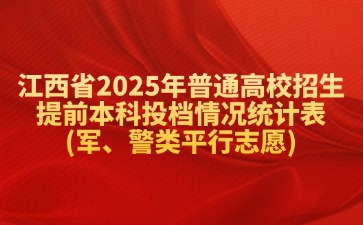 江西省2025年普通高校招生提前本科投档情况统计表(军、警类平行志愿)