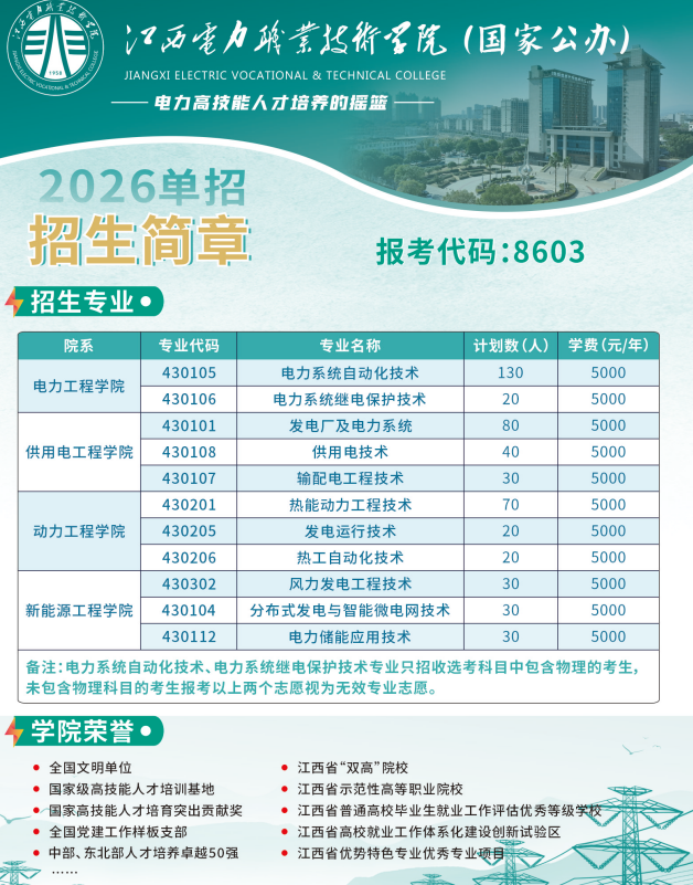 2026年江西电力职业技术学院单独招生简章