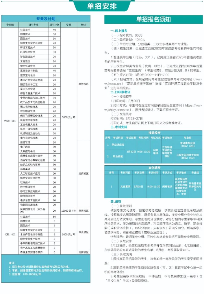 2026年江西环境工程职业学院单招简章